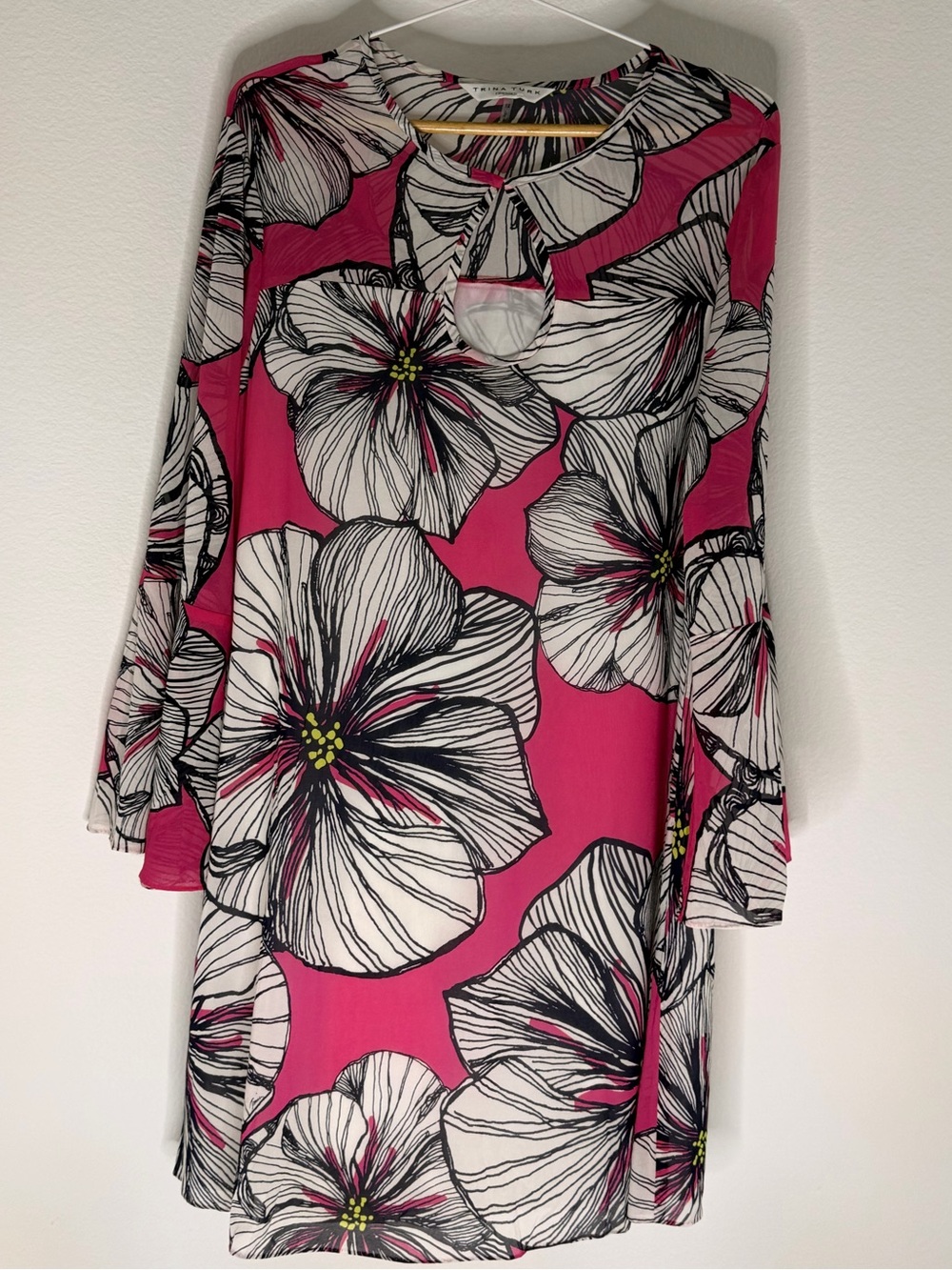Trina Turk Pink Floral Print 98% Silk Blend Dress Sz 12 - Picture 2 of 12